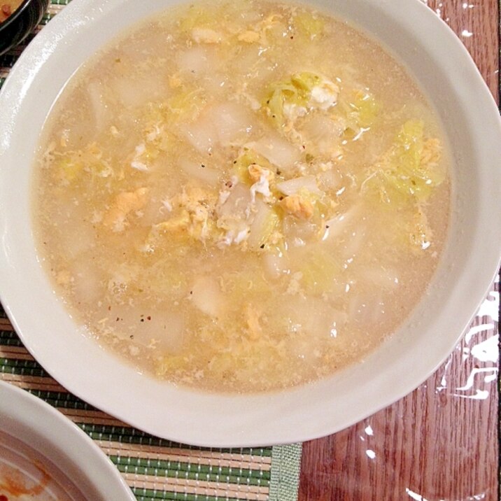 塩ダレドレッシング使用☆簡単白菜と卵スープ
